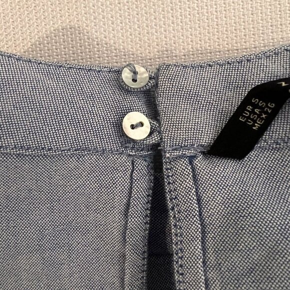 ZARA Basic Womens Shirt Dress Blue Chambray Bell Sleeve Sz S Mini Short Pockets - Picture 6 of 12